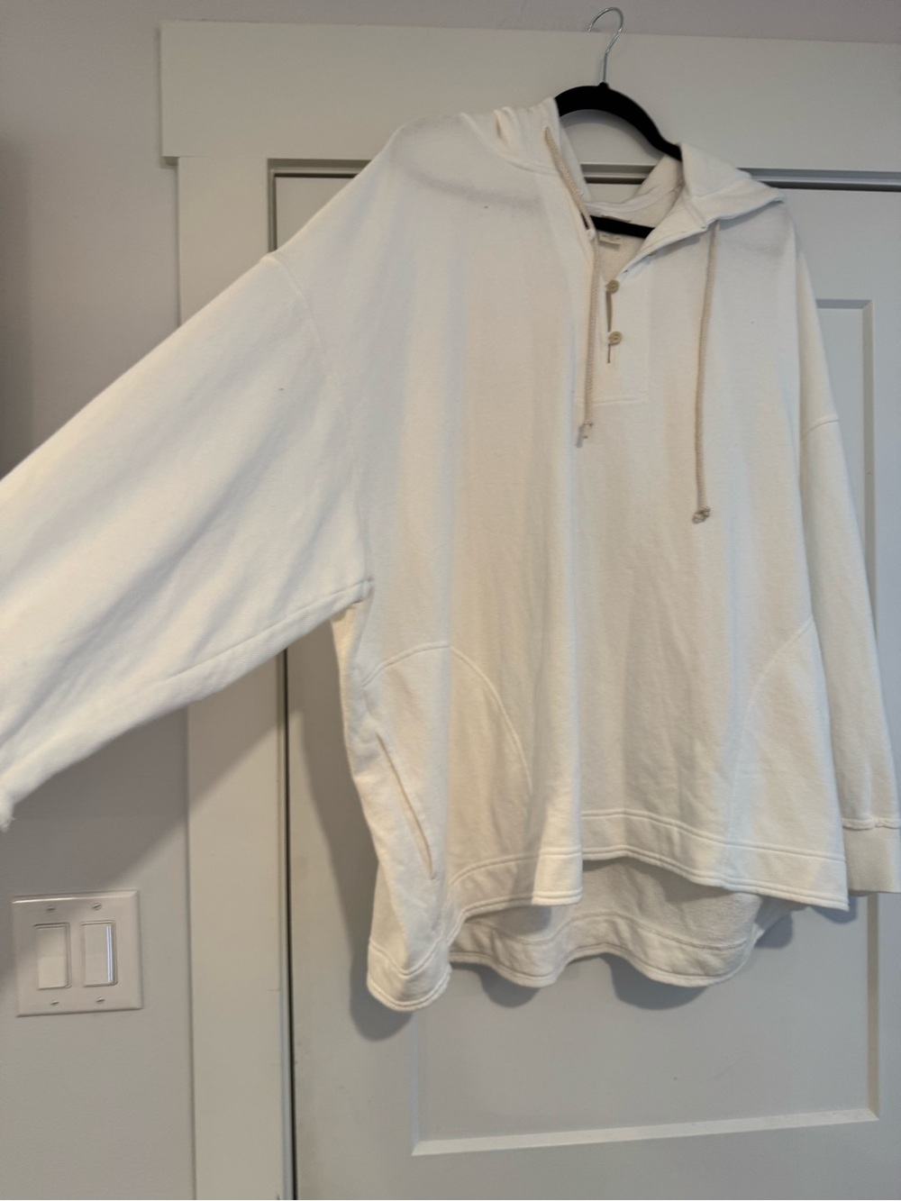 White Hoodie Pullover with Drawstring Hood